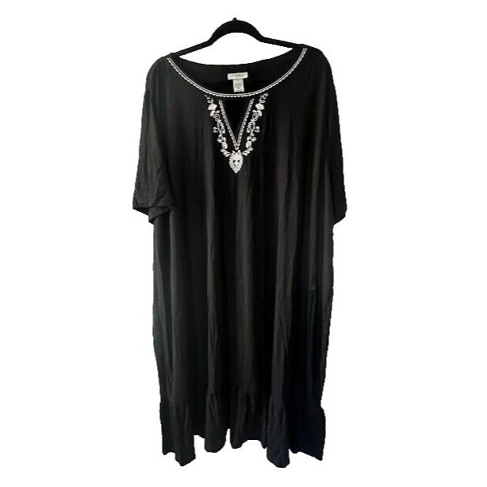 Catherines Shirt Dress Womens Black Scoop Neck Short Sleeve Knee Length 5X